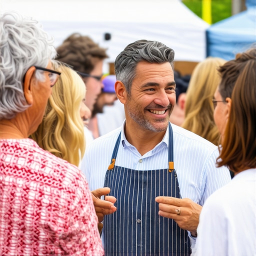 Business owner interacting with community at a local event