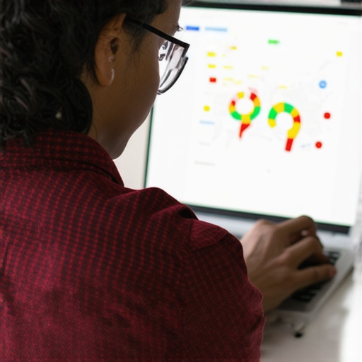 Business owner working on schema markup for local SEO on laptop