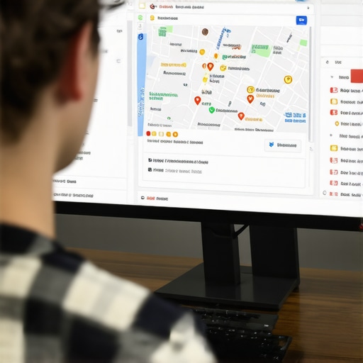 Local SEO Analysis Person analyzing Google Maps and SEO data for local business visibility