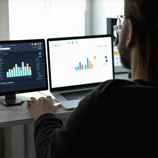 Effective Local SEO Tools in Action A workspace with screens showing local SEO dashboards and analytics