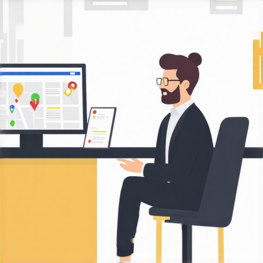 Optimizing GMB Profile for Better Local Search Business owner updating Google My Business listing on computer with maps and charts