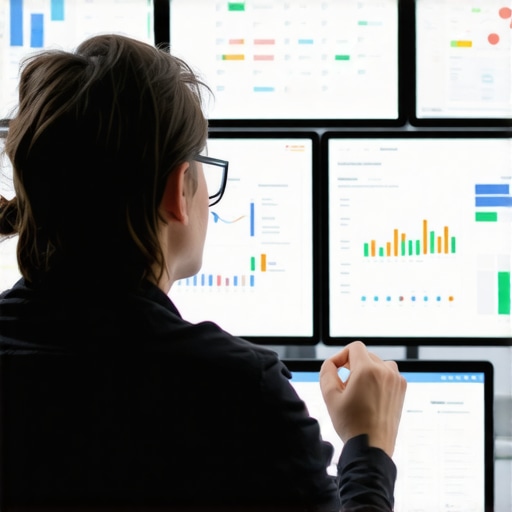 Person reviewing local SEO analytics on multiple monitors