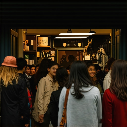 Vibrant storefront with team and customers, lively local scene.