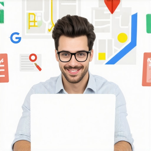 Business owner optimizing GMB profile on laptop with local search references.