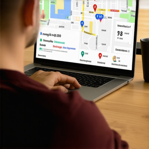 Person optimizing Google My Business profile on a computer for local visibility.