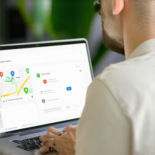 Business owner updating GMB profile on laptop