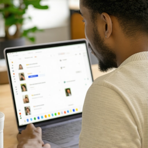 Business owner editing Google My Business listing on laptop with reviews and images