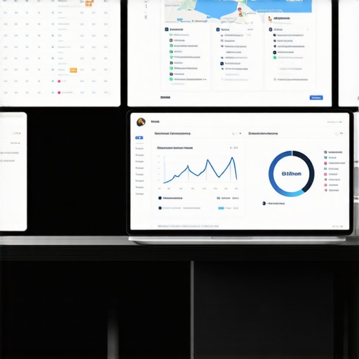 A person analyzing local SEO data on multiple screens, including maps rankings and citation audits.