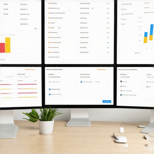 A modern office setup with screens showing local SEO software dashboards