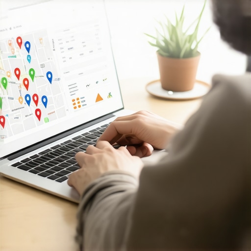 Person examining maps SEO analytics and metrics on a laptop.