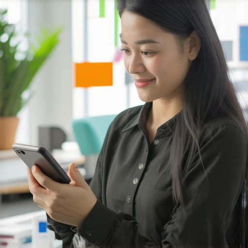 Business owner quickly replying to customer inquiries on smartphone and computer to improve local search ranking.