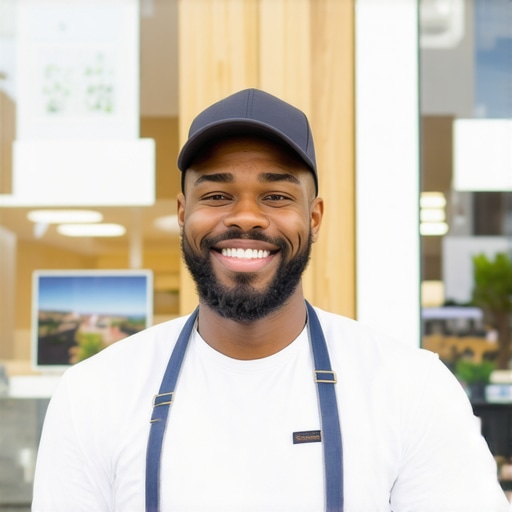 Encouraging Customer Engagement in Store Business owner prompting customers to leave reviews and share photos at storefront