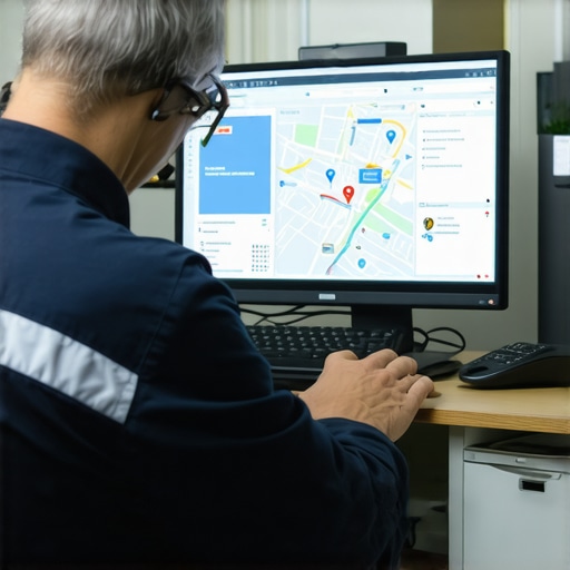 Monitoring Local SEO Tools A person analyzing data on screens related to local business visibility and map rankings.